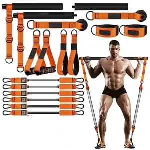 Pilates Bar Kit with Resistance Bands Heavy Duty Equipment for Men Women Strength Training Portable Home Gym Full Body Workout Outdoor Fun Orange and Blue