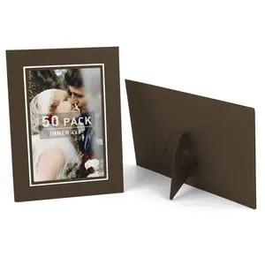 Golden State Art, 50 Pack, 4X6 Paper Picture Frames with Easel, Paper Photo Frame Cards, DIY Cardboard Photo Frame (Dark Brown with Silver Lining)