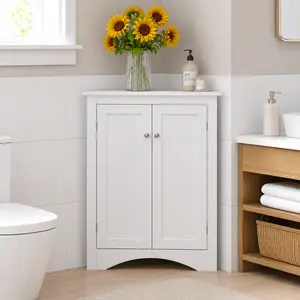 Corner Storage Cabinet with Doors and Adjustable Shelves,  Freestanding Floor Bathroom Cabinet Short Corner Cabinets for Bathroom, Living Room