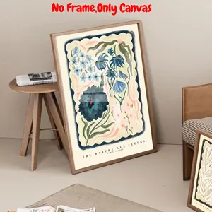 Floral Pattern Unframed Painting Canvas Art, 1 Count Vintage Flower Pattern Wall Art Watercolor Floral Design, Wall Decor for Home Living Room Bedroom Study Room