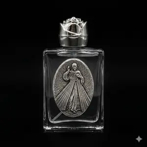 Italian Venerare Decorative Glass Holy Water Bottle, Metal-Accented Religious Home Decor Supply