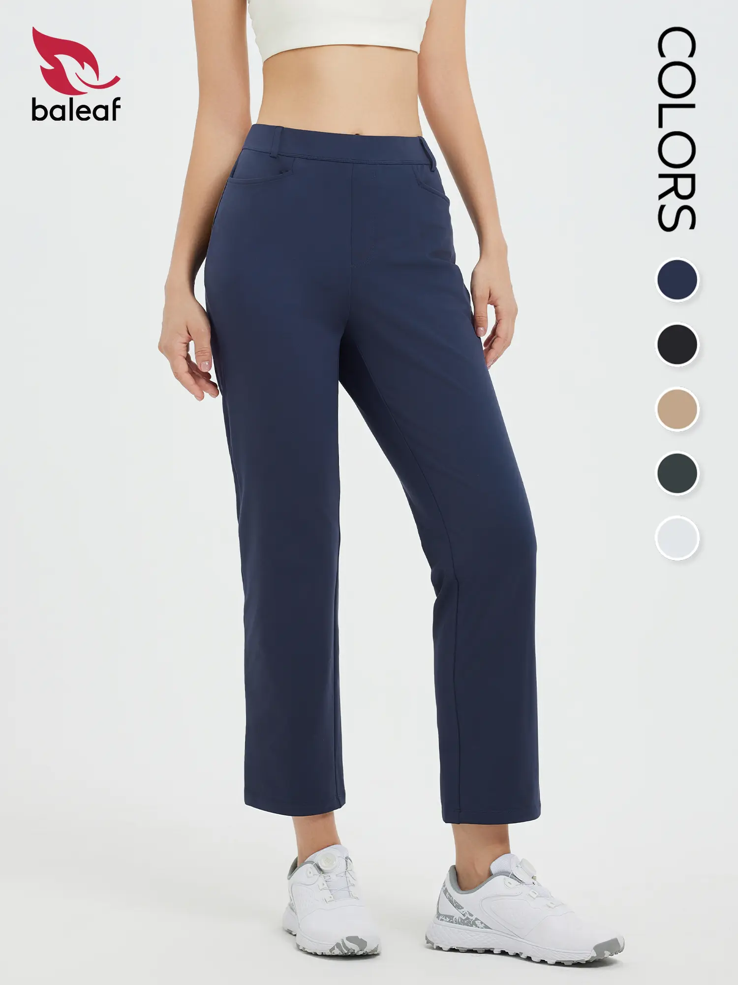 BALEAF Women's Winter Fleece Lined Straight Leg Business Casual Pants High Waisted Stretch Work Pants with Belt Loops Pockets Water Resistant Golf Travel Office Commuter Everyday Wear UPF 50+