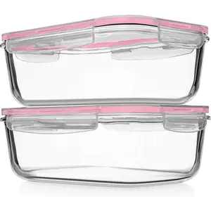 4 PC 1860ml / 63 Oz / 8 Cups Large Glass Food Storage Containers with Lids - Glass Meal Prep Containers for Roasting & Storing Leftover, Lunch Container with Lids, Microwave & Oven Safe