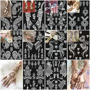 10 Sheets Temporary Tattoo Stencils Kit, 10 Pair Arm Hand Henna Tattoo Template Indian Arabian Airbrush Glitter Tattoos Stickers for Women and Girl Body Paint DIY (Black)