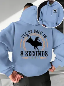 Men's Fall Winter Trendy Hoodie, Denim Racing Print Front Back, Casual Fitted Hooded Sweatshirt, Drawstring Pocket Design