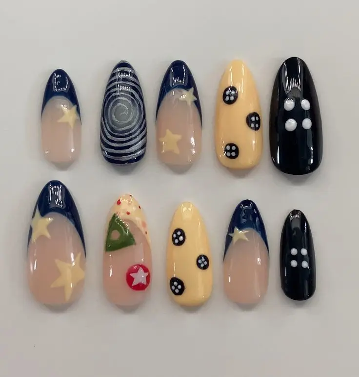 Coraline Press On Nails, Button Eye Kawaii Nails, Black Cat Key Doll Nails, Spooky Cute Movie Nail Art, Handmade Fake Nails