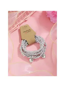 [Ribacee] Silver plated 8piece Personalized Simple Silver CCB Beaded  Love Pendant Elastic Line Women's Stretchy Bracelet Set Stretch Bracelets Suitable For Valentine's Day Gift Mother's Day Gift