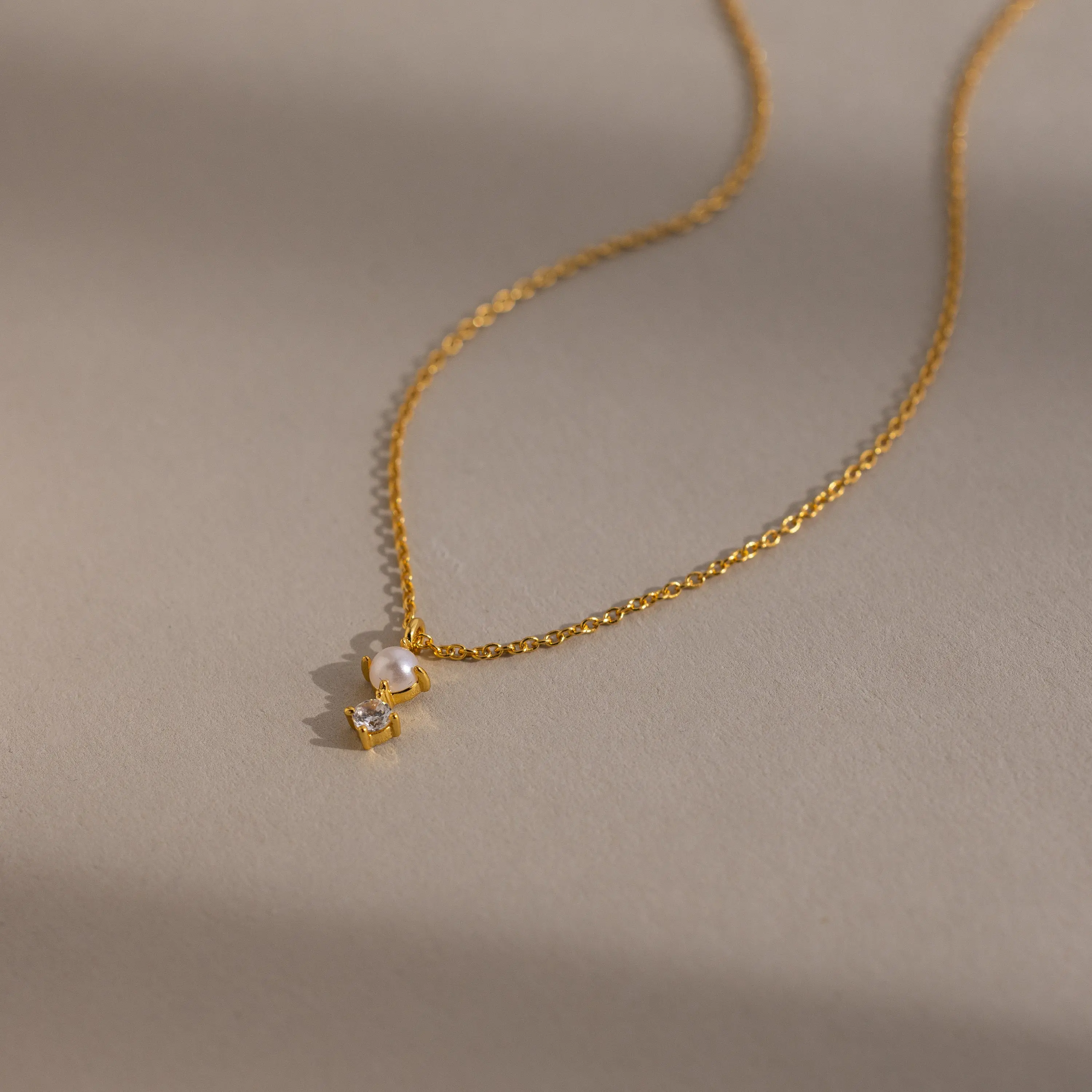 Pearl Diamond Drop Necklace by Caitlyn Minimalist - Tiny Diamond Drop Charm Necklace - Classic Wedding Jewelry - Gift for Her