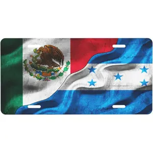 Mexico Flag Hondurans Honduras Flag Aluminum License Plate Fashion Golf License Plate Car Decoration 6x12 Inches Family Front License Plate 4-Hole