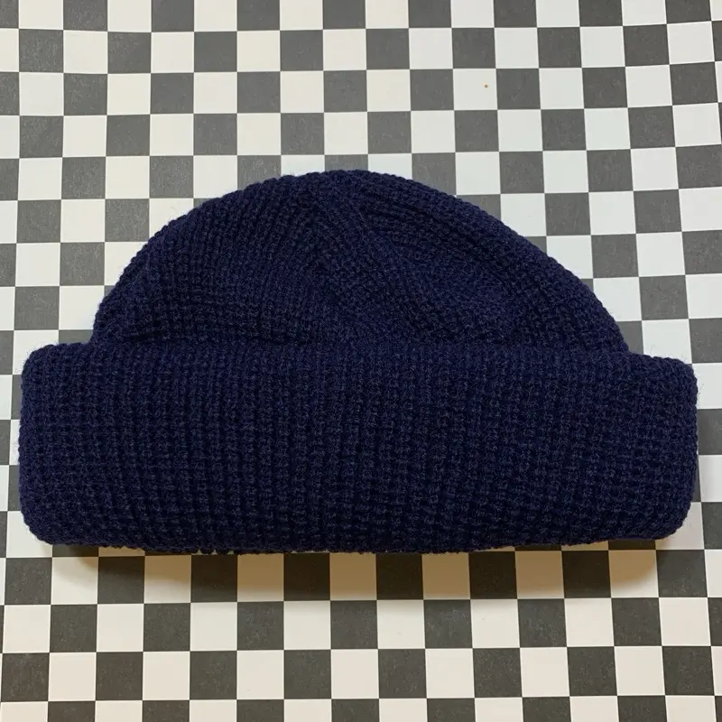 Navy Blue Fisherman Beanie - Short Fitting Street Style Beanie for Men, Designed to Cover Crown Above Ears, Knitted Hat