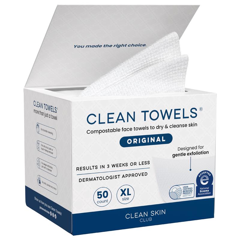 The Clean Duo: Clean Skin Club Clean Towels XL - Clinically Proven Ultra-Soft Bio-Based Face Towels for Optimal Skin Health & Barrier Improvement plus Clean Pads