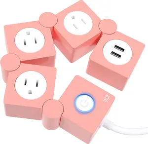 Ijoy Flexible Power Strip - 3 AC Outlets and 2 USB Charging Ports with Pink Extension Cord, Power Strips with Surge Protection, Decorative Surge Protector Outlet Extender for Home, Office, and More iJoy