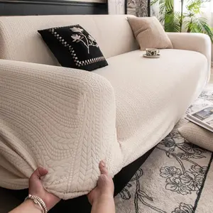 Solid Color Wave Pattern Sofa Cover, 1 Count Reusable Washable Sofa Slipcover, Dustproof for Home Living Room Office