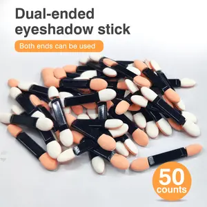 50 Counts Double Head Eyeshadow Applicators, Durable Sponge Tips with Short Sturdy Handle, Travel & Daily Use
