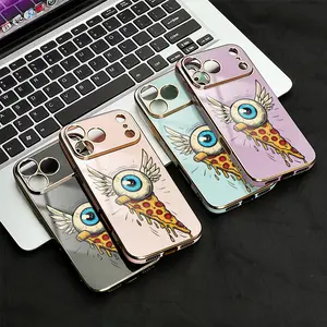 Flying Eyeball Pizza Phone Case - Metallic Durable Waterproof Surrealist Pop Art Style for iPhone 17/16/15/14/13/12/11 Plus Pro Max, Shock Protection Unique Gift a2
