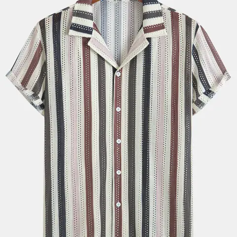 Men's Summer Short Sleeve Striped Shirt, Lightweight Breathable Fabric, Casual Comfort Fit, Loose Casual Fashion, Perfect for Vacation & Outdoor Activities