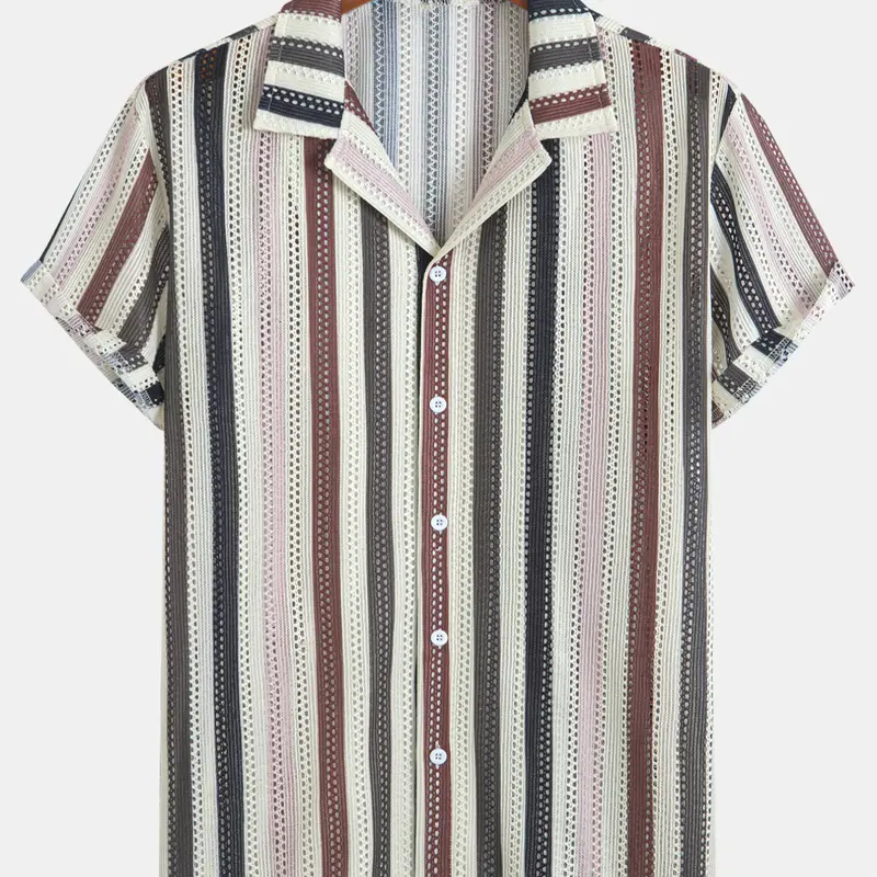 Men's Summer Short Sleeve Striped Shirt, Lightweight Breathable Fabric, Casual Comfort Fit, Loose Casual Fashion, Perfect for Vacation & Outdoor Activities