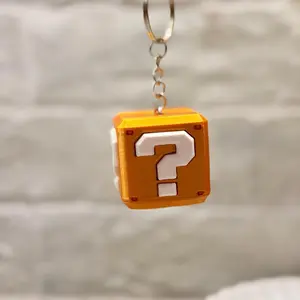 Pixel Prize Cube KEYRING - 3D Printed Super Mario Mystery Block Keychain with Yellow Cube & White Question Marks - Lightweight & Durable - Perfect for Keys Backpacks or Desk Setups