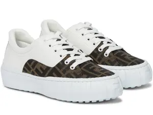 Fendi Force Brown FF Canvas White Platform FF Logo Low Top Trainer Sneaker