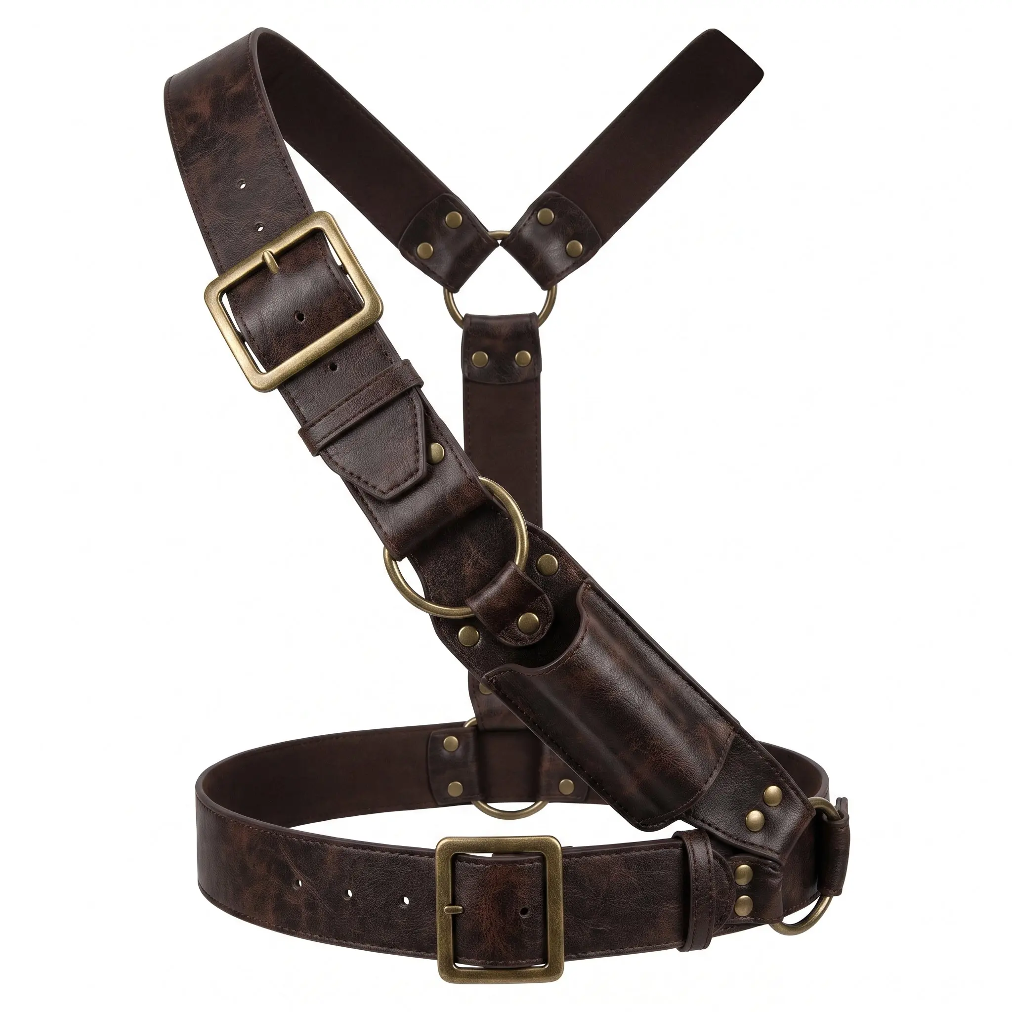 Pirate Bandolier Belt - Brown Faux Leather Costume Accessory