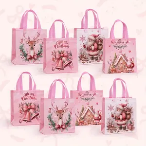 8/12/24 Piece Non-Woven Christmas Gift Bags with Handles, Santa and Snowman Design, Reusable Holiday Party Supplies, Party Gift Packs