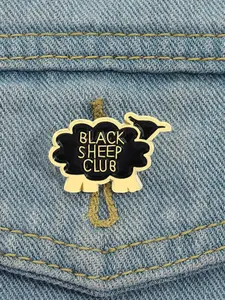 Black Sheep Club Enamel Pin Creative Fun Metal Brooch Lapel Backpack Clothes Badge Fashion Jewelry Accessory, Casual Cartoon Pattern