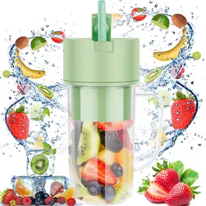 Portable Blender and Juicer Bottle Mason Juicer Cup With Straw for Smoothies Protein Shakes and More Compact and Portable Design with Stainless Steel Blades