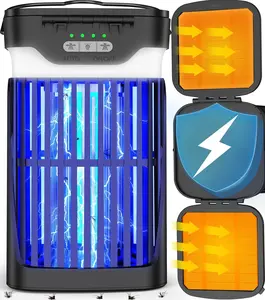 Solar Bug Zapper Outdoor, Double Solar Powered Mosquito Zapper, Electric Fly Zapper with Camping Lantern, Waterproof Gnat Zapper, Cordless Mosquito Killer Lamp for Indoor Patio, Backyard, Home