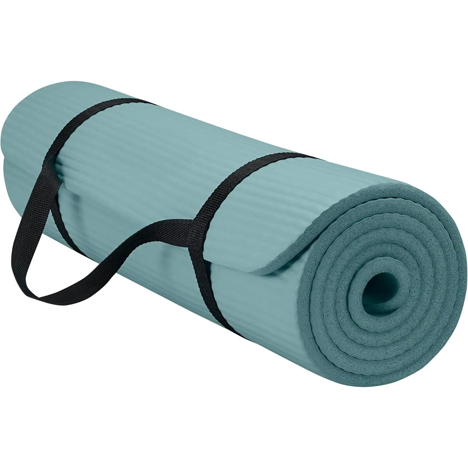 High-Density NBR Foam Yoga & Pilates Mat - 0.4in (10mm) Extra-Thick Cushioning, Easy-Care, Easy-Cinch Carrier Strap for Home Workouts, Beginners, Lightweight