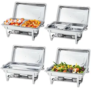 GAOMON Chafing Dishes for Buffet 4 Pack, 8 Qt Stainless Steel Chafers and Food Warmers Sets with 6 Food Pans, Rectangle Chafing Dish Buffet Set for Catering Wedding Party, Silver