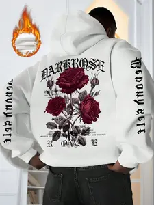 Men's Hooded Sweatshirt, Gothic Printed Hoodie, Gothic Letter Rose Print, Casual Fitted Long Sleeve, Spring & Fall Fashion, Comfortable for Travel and Daily Wear