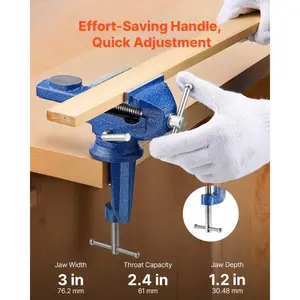 VEVOR Bench Vise, 3 Inch, Portable Workbench Vice with 360 Swivel Base, Quick Release Rotating Bench Clamp, Raised Base, Cast Iron Construction, for Woodworking, Metalworking, Drilling, and Cutting