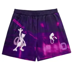 Anime Elf Gradient Purple Shorts Unisex Sports Double-Layered Inner Shorts Full Print Drawstring Design Men Women Mesh Basketball Shorts 4 Pockets 5.5 Inseam