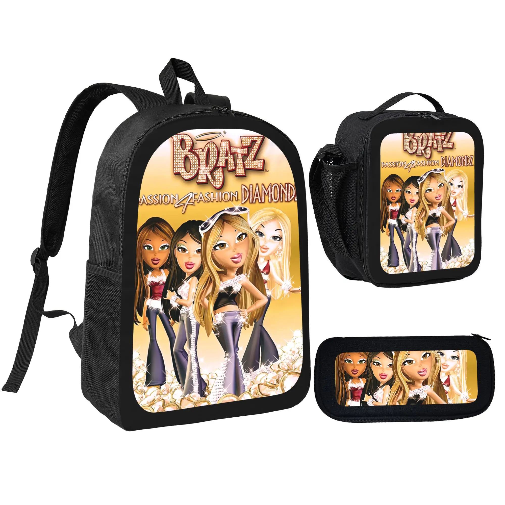 Glam Style Bratz Backpack Set - 3-in-1 School Supplies Bundle with Insulated Lunch Bag & Pencil Case, Adjustable Straps for Comfort
