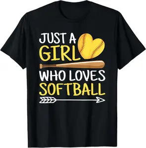 100% Cotton Just A Who Loves Softball Cute Softball Lover T-Shirt