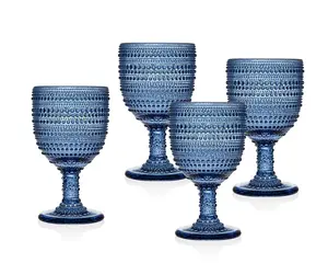 212 MAIN Lumina Water Goblets - 4-Piece Durable Glass Cup Set, Blue Goblet-Shaped Kitchenware Glassware (Godinger 48102), Four Pieces