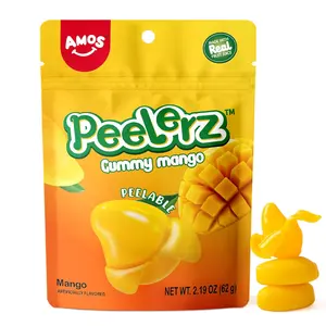 Amos Peelerz Mango Gummy Candy, Peelable Mango Gummy Candy, Resealable 2.19oz Bag (Pack of 8)