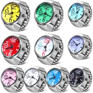 NBB18 10 Pcs Finger Watches Ring for Women Men Adjustable Clock Rings Bulk Creative Elastic Round Quartz Finger Ring Watches
