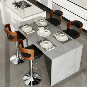 2 pcs Modern Bar Stools Set , Adjustable Faux Leather Upholstered Swivel Bar Stools, Counter Height Bar Chairs with Back for Kitchen Island