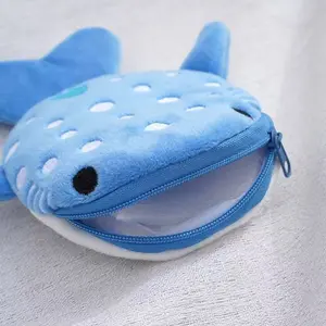 Blue Shark Zipper Bag, Cartoon Data Line Pendant, Large Capacity Shopping Bag, Shoulder Bag, Work Bag, Makeup Bag, Travel Bag