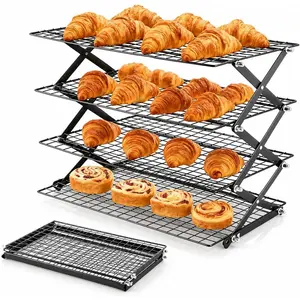 Racks For Cooking And Baking, 2/3/4-Tier Collapsible Cookie Cooling Rack With Adjustable 3 Setting Design Stackable Roasting Cooking Drying Wire Cooling Rack For Cookies Bread Baking