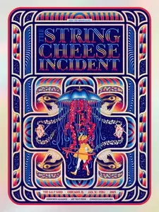 Psychedelic Jellyfish Concert Poster Wall Art With Ornate Border Design