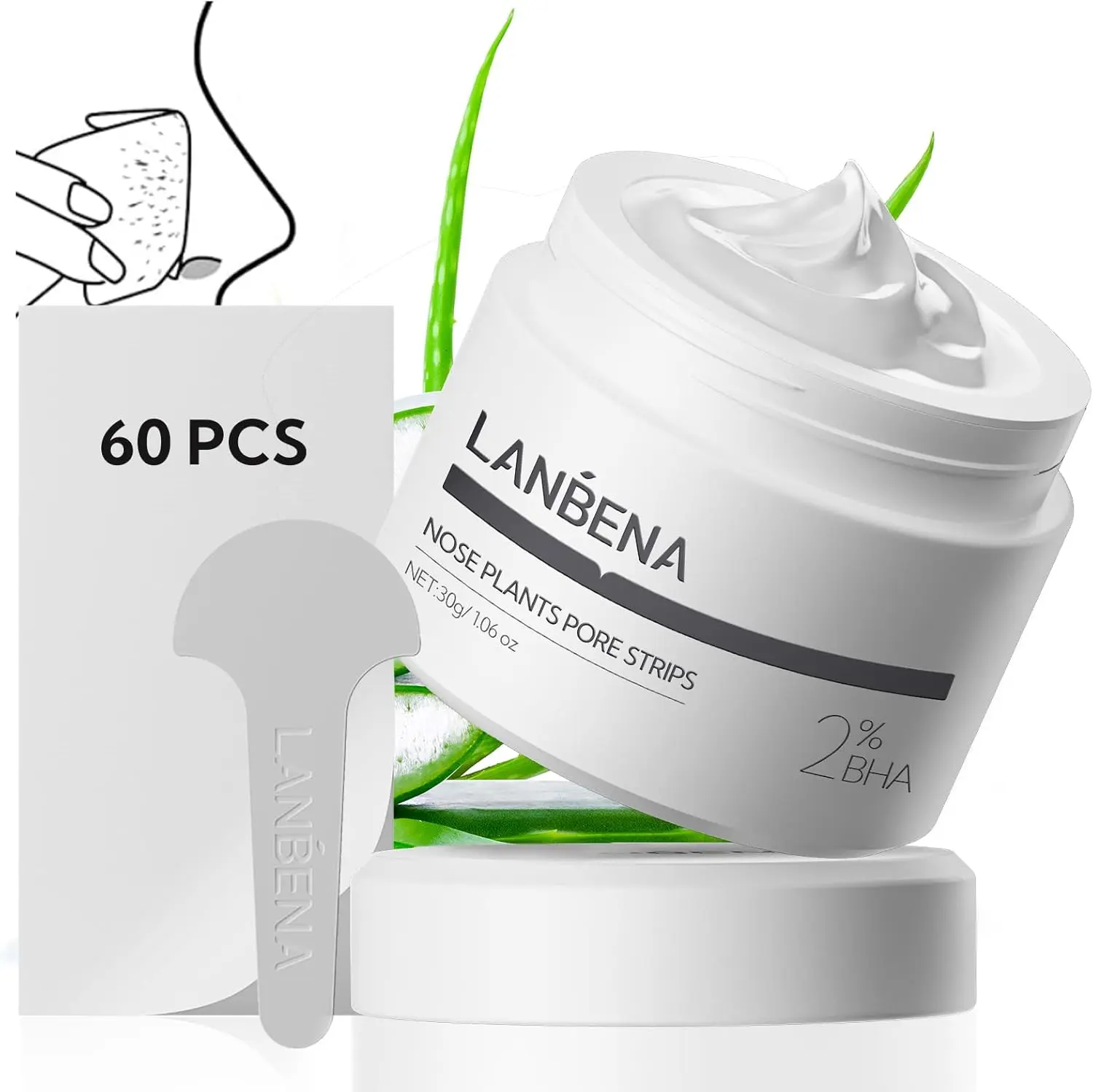 LANBENA Peel-Off Nose Mask for Blackhead Removal - Mild Deep Cleansing Pore Minimizer, Pore Detox Mask, 30g with 60 Strips, At Home Facial Treatment for Oily Skin, Face, Smooth, Women Peel Off Face Mask