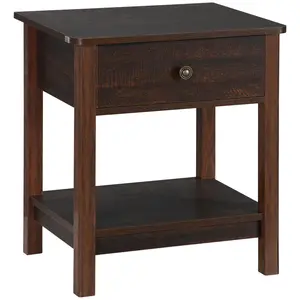 HOMCOM Dark Brown End Table Furniture - With Drawer, Top Shelf and Bottom Shelf, Space-Saving Side Table for Small Spaces