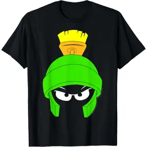 Fashionable Casual Top Cotton Men's Short Sleeve Looney Tunes Marvin The Martian Dark Big Face T-Shirt Menswear Soft Streetwear Tropical Clothes