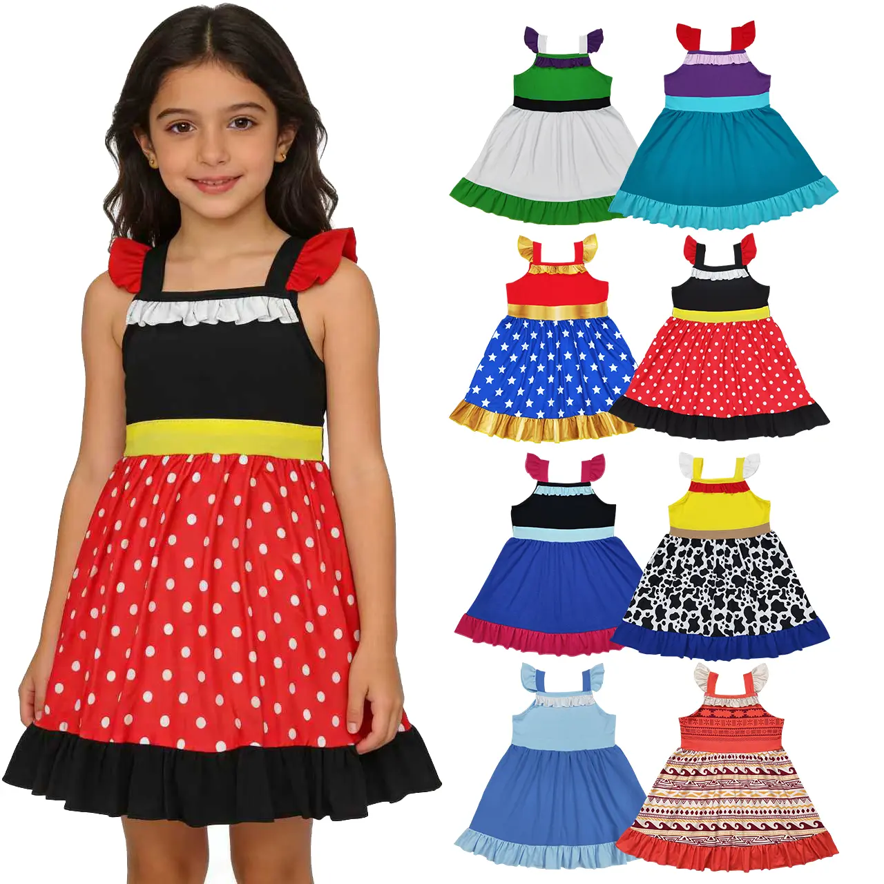 Cute Colorblock Polkadot Sleeveless Multicolor Girls' Summer Dress - Summervibes Dopamine Dress Code, Polkadot Dress