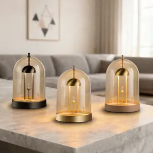 Amber LED Touch Table Lamp, Four-Level Dimming, 3000k Warm Light, 4000mah Rechargeable, DIY Display Base, USB Charging, Perfect Christmas Gift