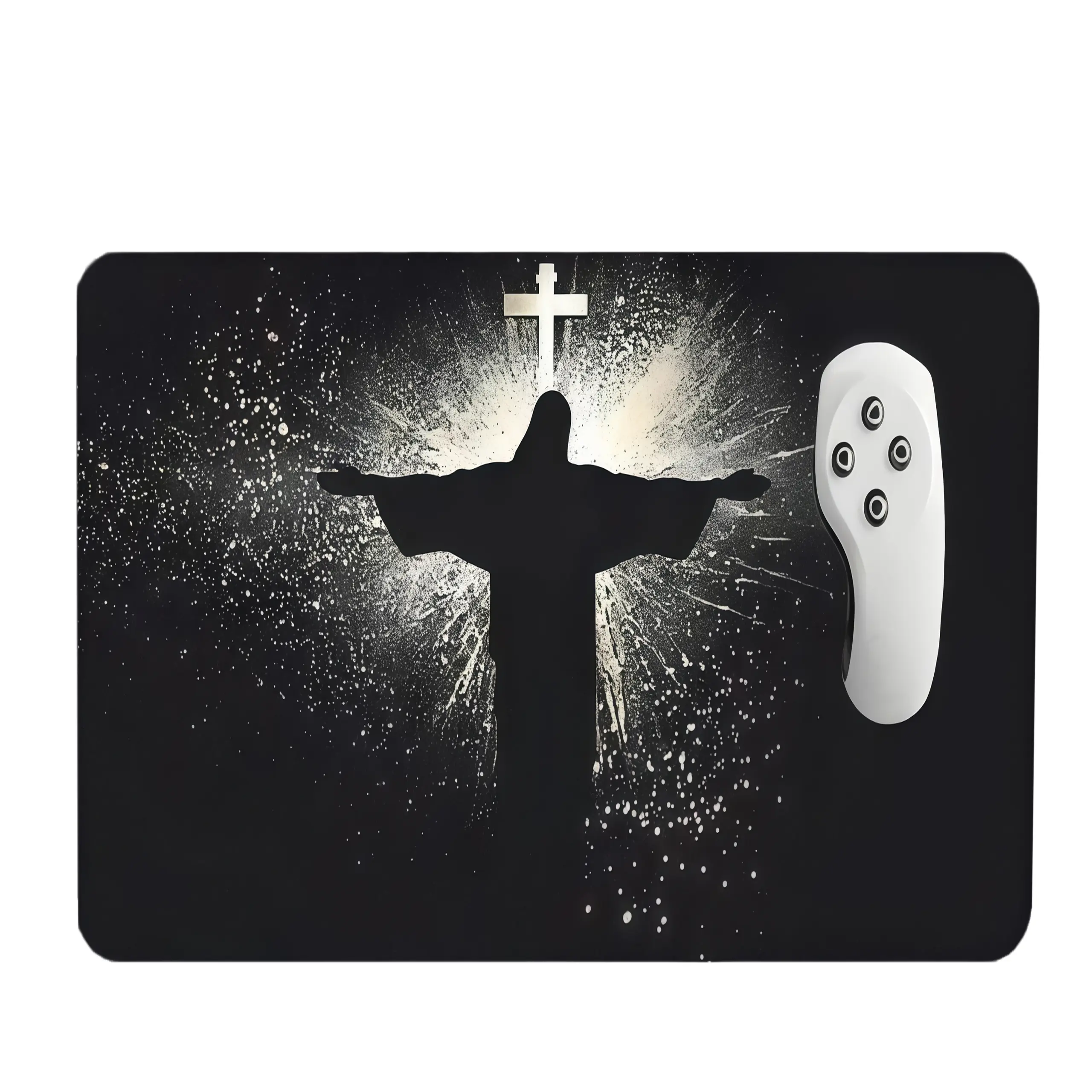 Jesus Open Arms Cross Art Mouse Pad, Religious Gift, Extended Mouse Pad with Waterproof and Non-Slip Rubber Base, Desk Accessories, Computer Desk Accessories, Office Desk Supplies, Portable Mouse Pad, Multi-Functional Office Supplies, Size 20X24cm