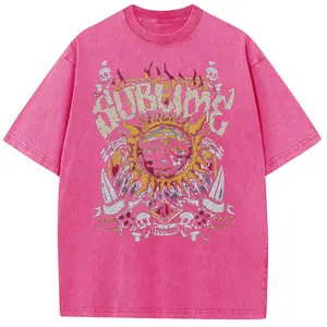 Holafish Acid Washed Sun Pattern T-Shirt, 2026 Heavy Weight Cotton Streetwear Graphic Vintage Tees Menswear Womenswear Crewneck Tshirt Sassy statement Tees Summervibes Outdoor Fashion