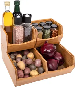 Bamboo Premium Organizer Storage Bins for Kitchen Silverware, Pantry, Closet, Office Desk, Pens, Utensils, Makeup, K Cup, Bamboo, Stackable Bin Set